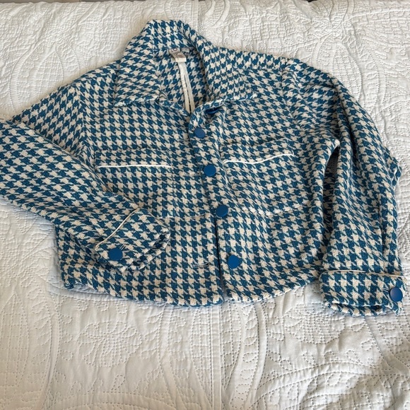 DOLAN Blue and White Houndstooth high low cropped Jacket size XS - Picture 4 of 9